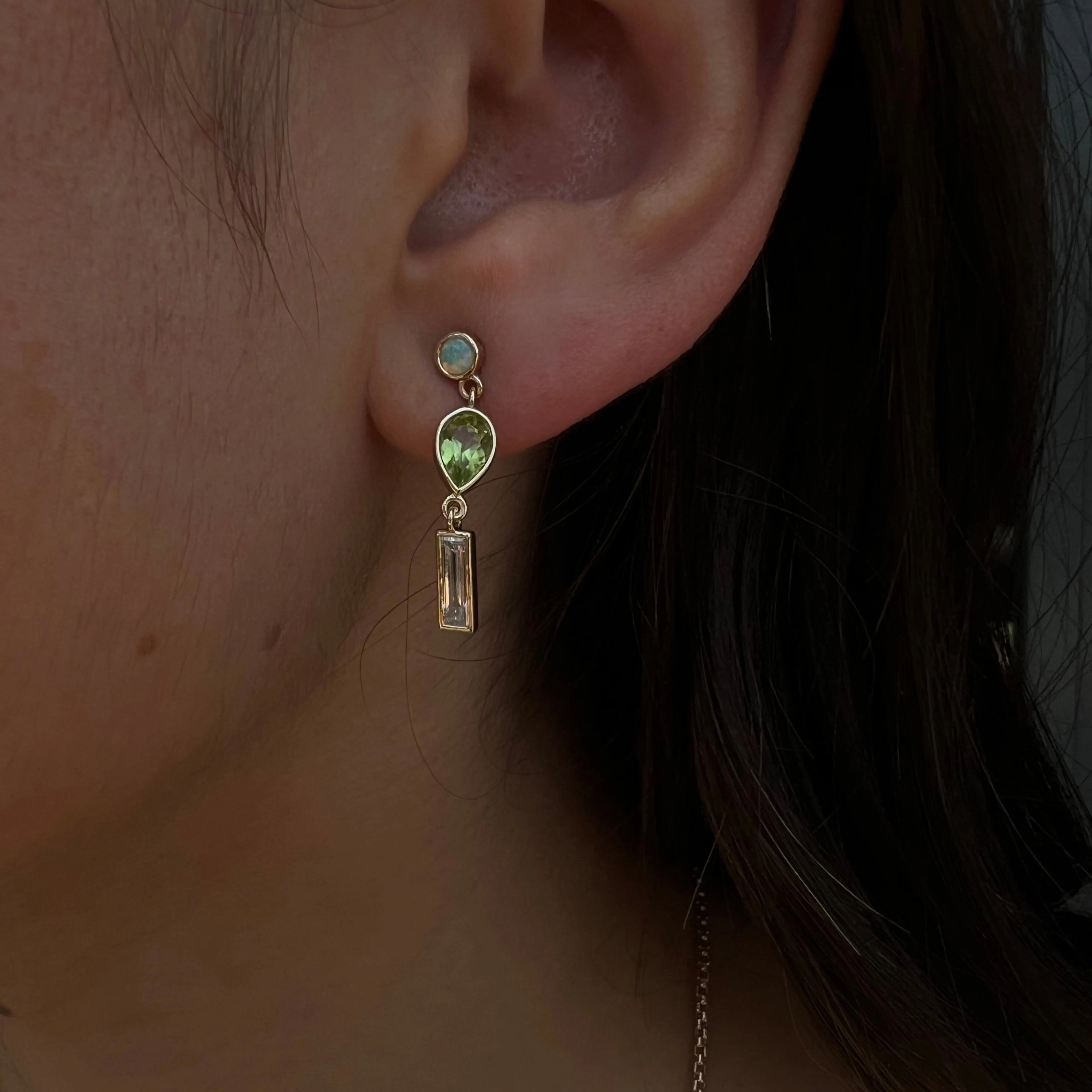 0.35tcw Diamond, 0.94tcw Peridot and Opal Earrings