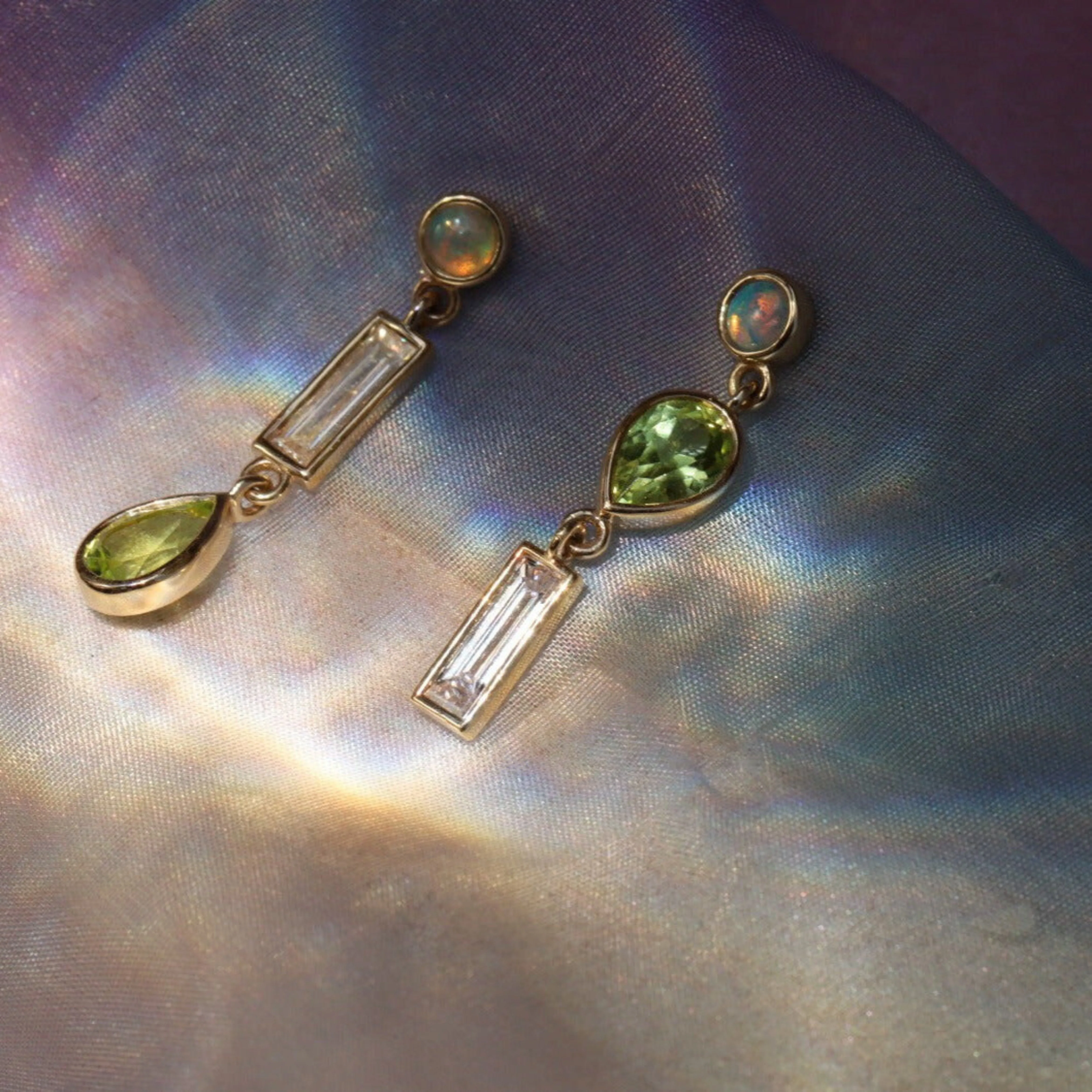 0.35tcw Diamond, 0.94tcw Peridot and Opal Earrings