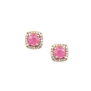 10K Gold And Diamond Framed Ruby Stud Earring