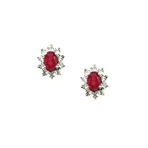 10K Gold Diamond And Ruby Flower Stud Earrings
