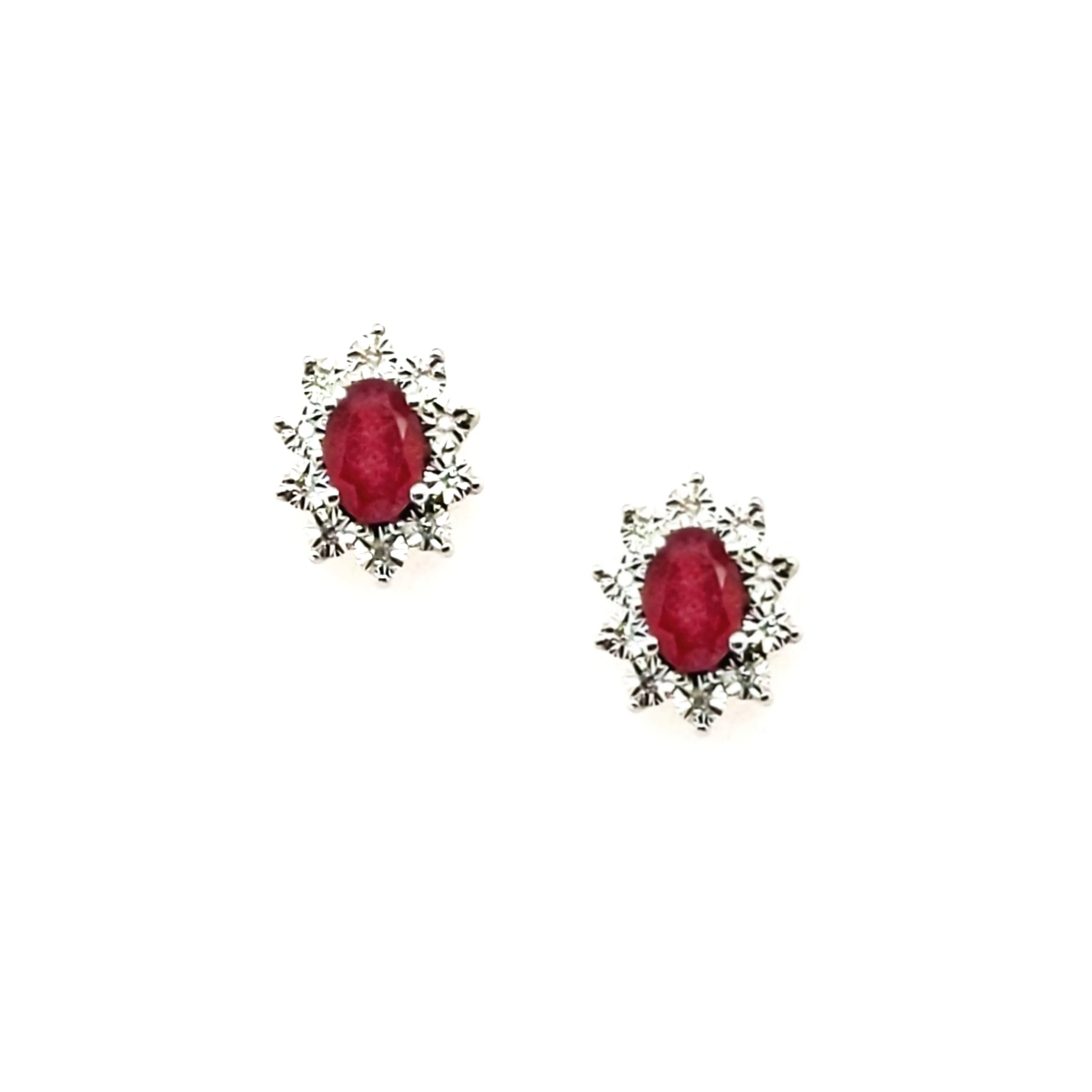 10K Gold Diamond And Ruby Flower Stud Earrings