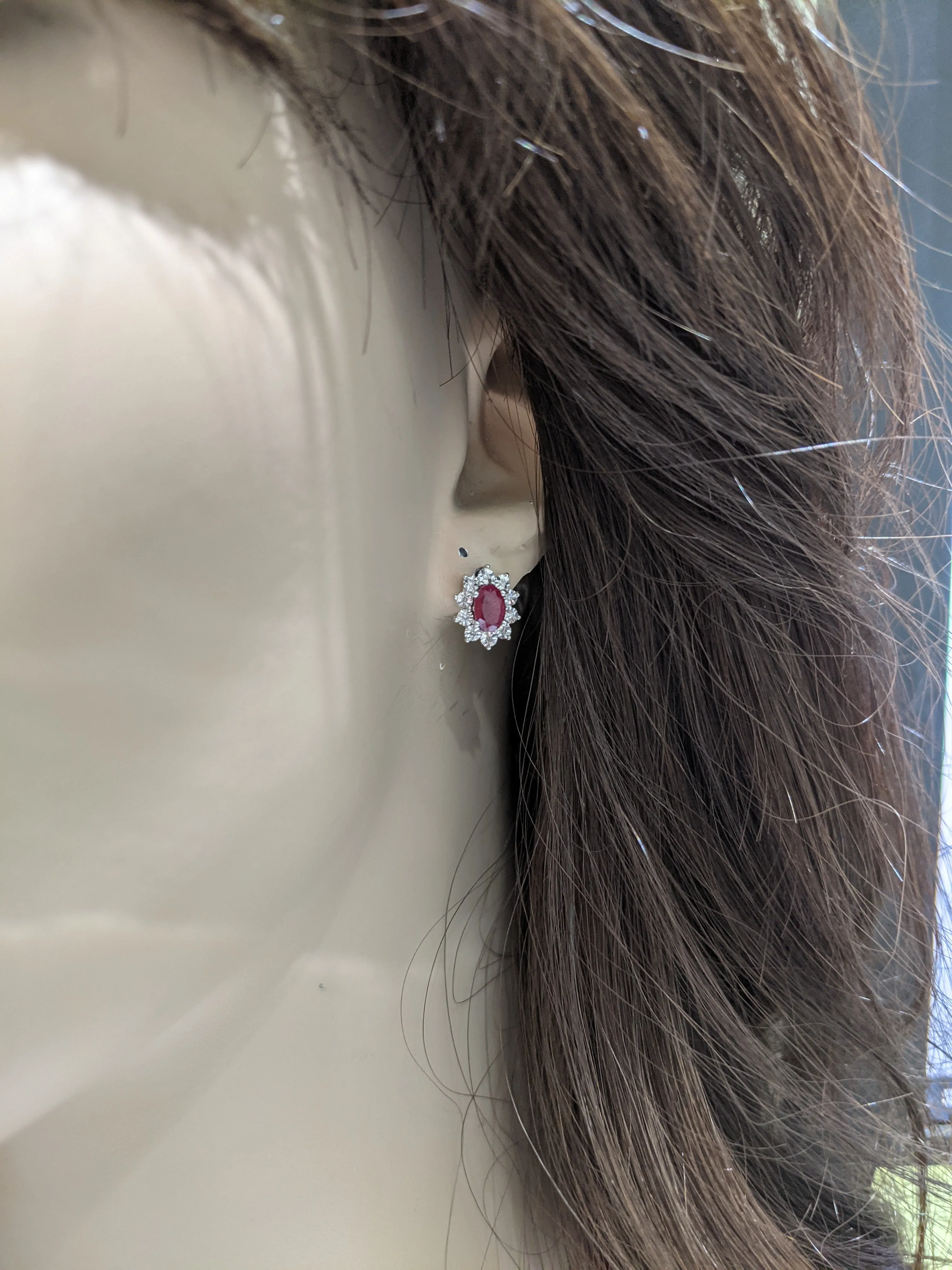 10K Gold Diamond And Ruby Flower Stud Earrings
