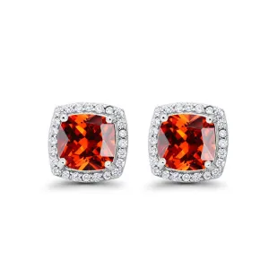 10k White Gold Plated 1/2 Ct Created Halo Princess Cut Ruby Stud Earrings