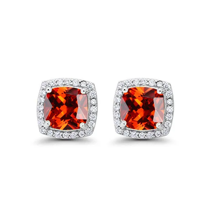 10k White Gold Plated 1/2 Ct Created Halo Princess Cut Ruby Stud Earrings