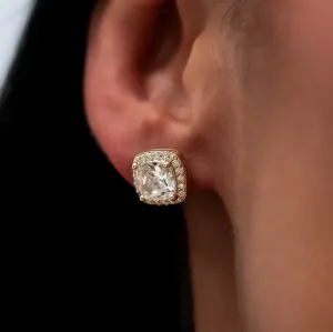 10mm Cushion Cut Earrings in Yellow Gold