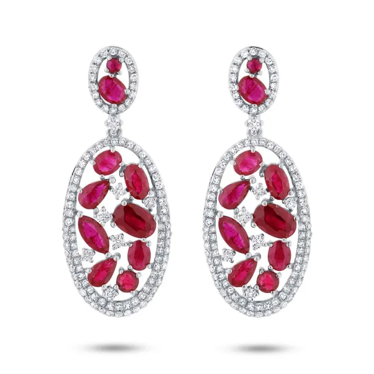 1.12ct Diamond & 4.62ct Ruby 14k White Gold Earring