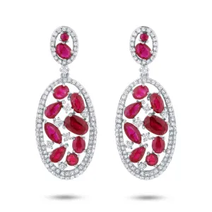 1.12ct Diamond & 4.62ct Ruby 14k White Gold Earring