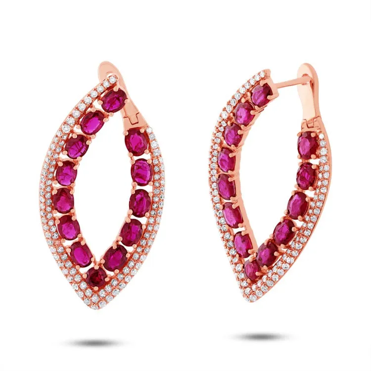 1.13ct Diamond & 5.40ct Ruby 14k Rose Gold Earring