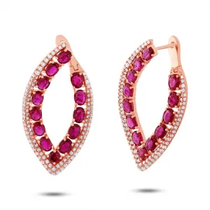 1.13ct Diamond & 5.40ct Ruby 14k Rose Gold Earring
