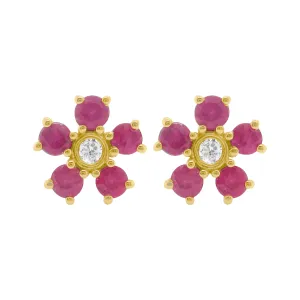 14K GOLD DIAMOND AND RUBY STELLA FLOWER STUDS