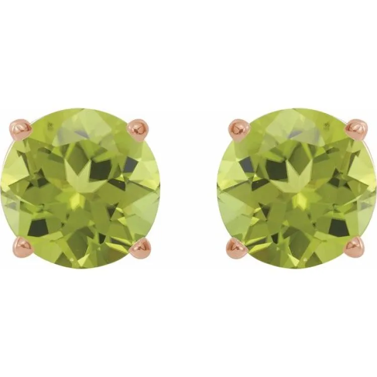14K Rose 8 mm Natural Peridot Stud Earrings