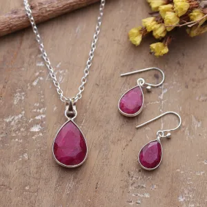18-Carat Faceted Ruby Necklace and Earrings Jewelry Set - Blissful Ruby | NOVICA