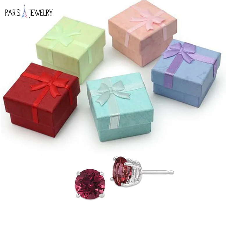 18k White Gold Plated 1/4 Carat Round Created Ruby Stud Earrings 4mm