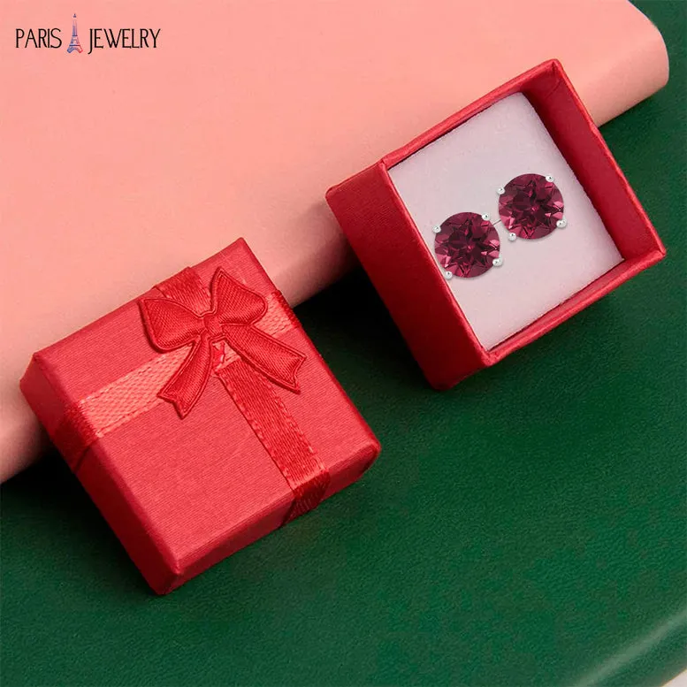 18k White Gold Plated 1/4 Carat Round Created Ruby Stud Earrings 4mm