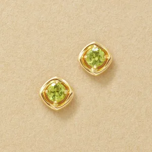 18K/10K Peridot Waving Frame Stud Earrings (Yellow Gold)