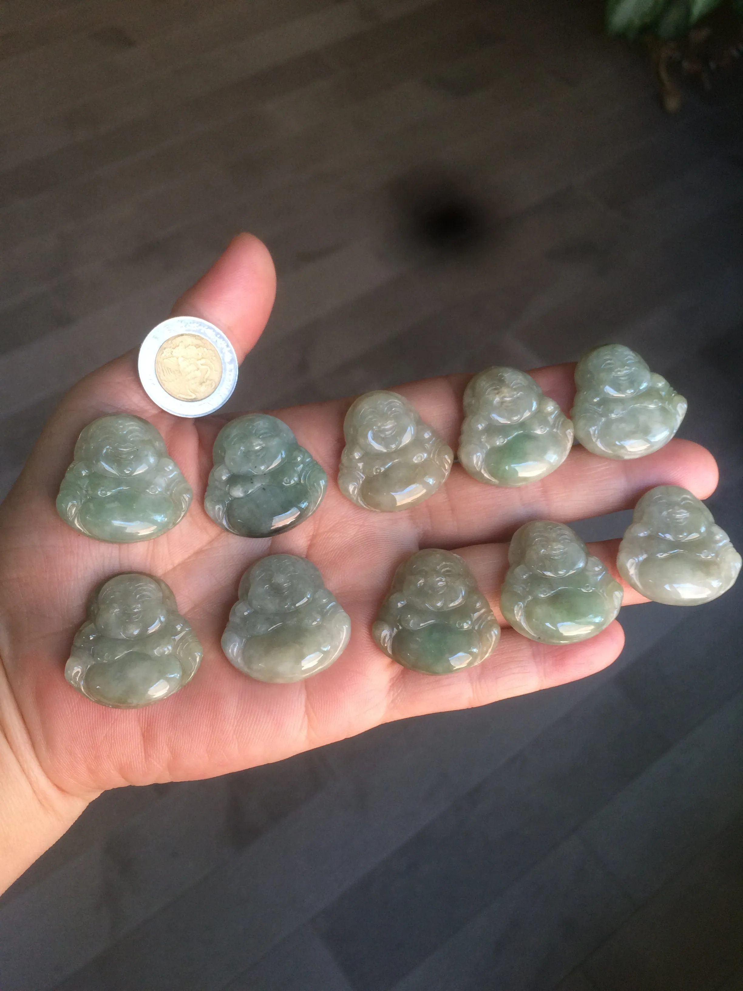 30 pieces of 100% Natural green/gray/yellow happy buddha jadeite Jade pendant group supply wholesale B200