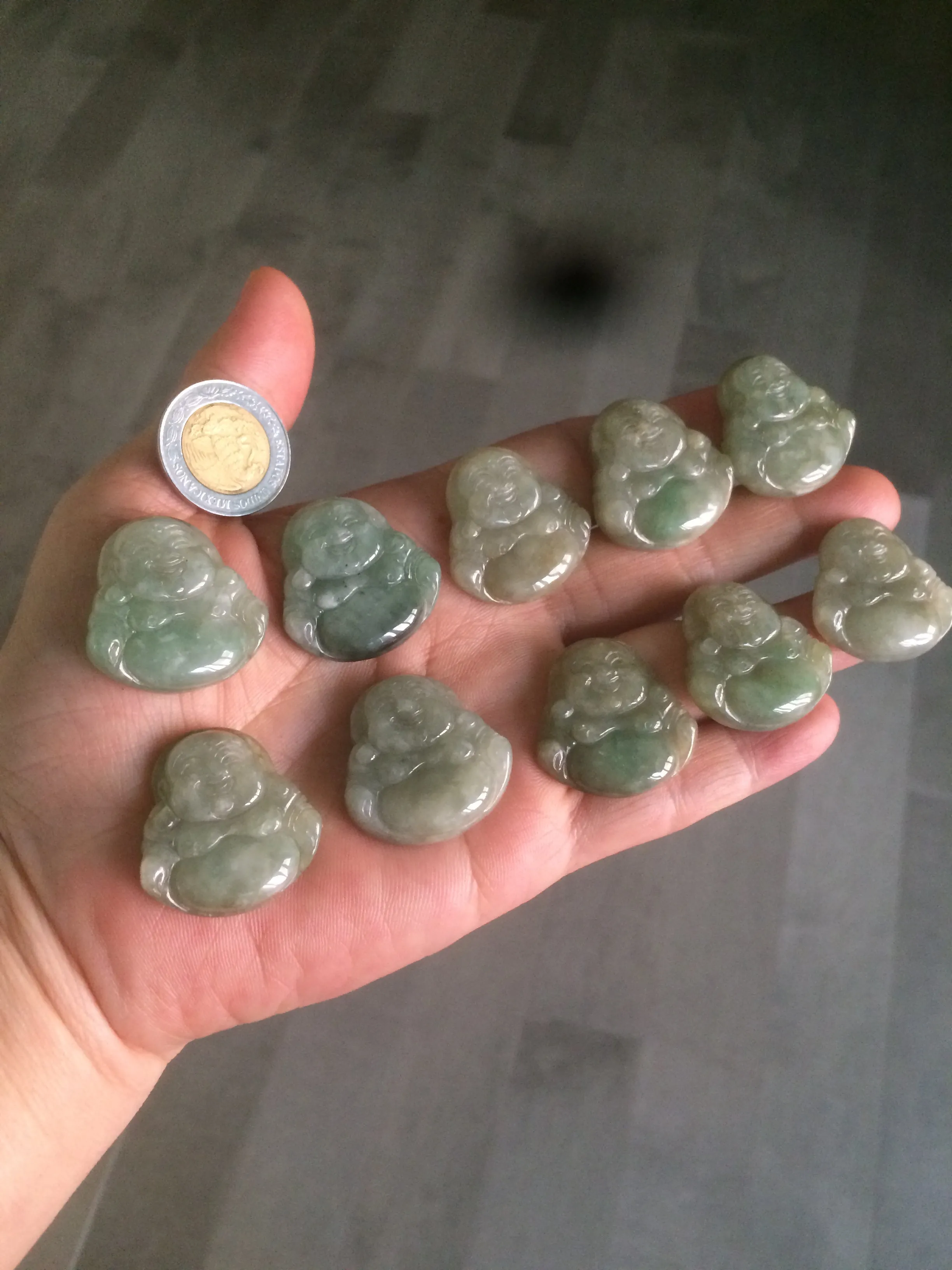30 pieces of 100% Natural green/gray/yellow happy buddha jadeite Jade pendant group supply wholesale B200