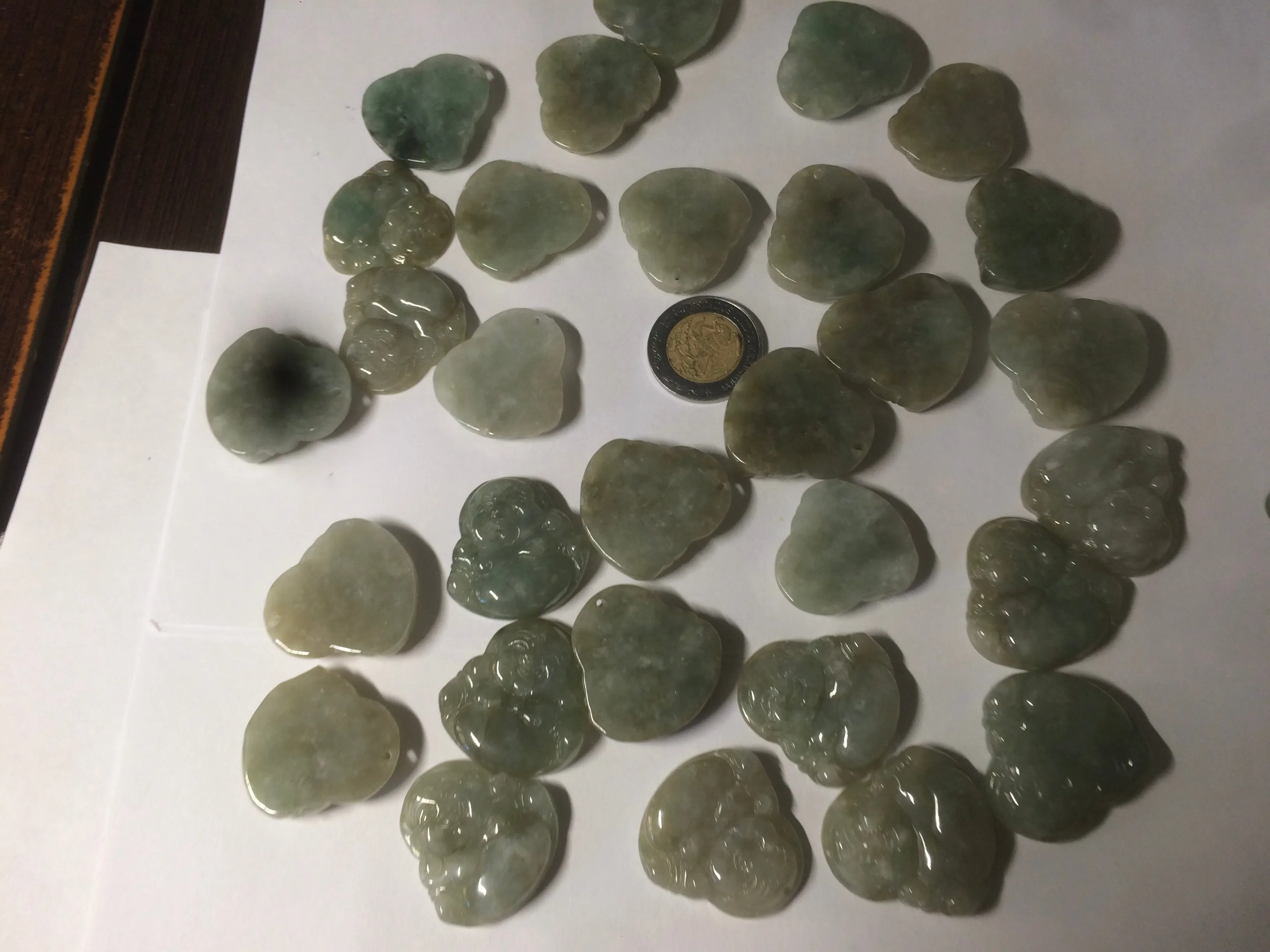 30 pieces of 100% Natural green/gray/yellow happy buddha jadeite Jade pendant group supply wholesale B200