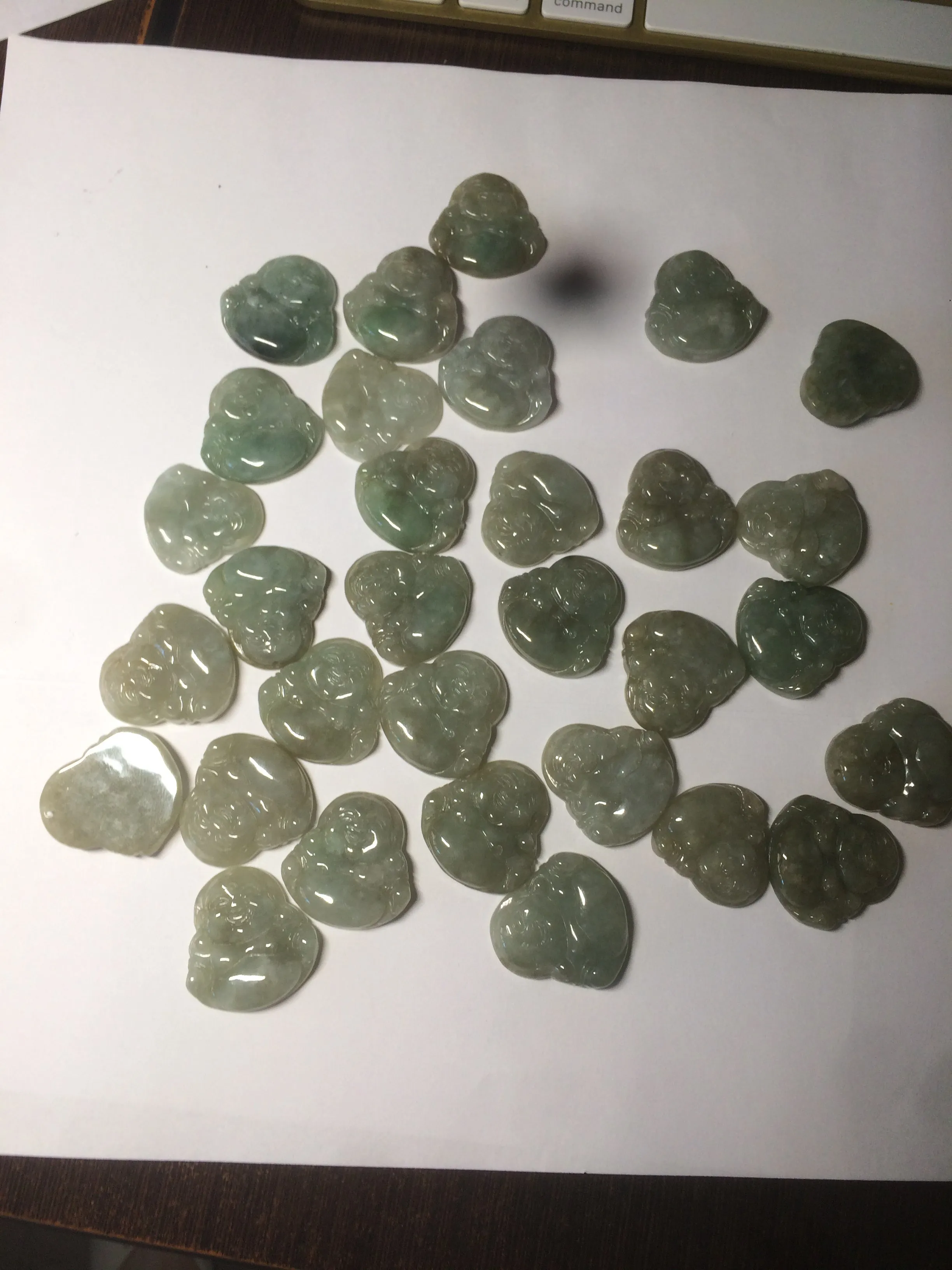 30 pieces of 100% Natural green/gray/yellow happy buddha jadeite Jade pendant group supply wholesale B200