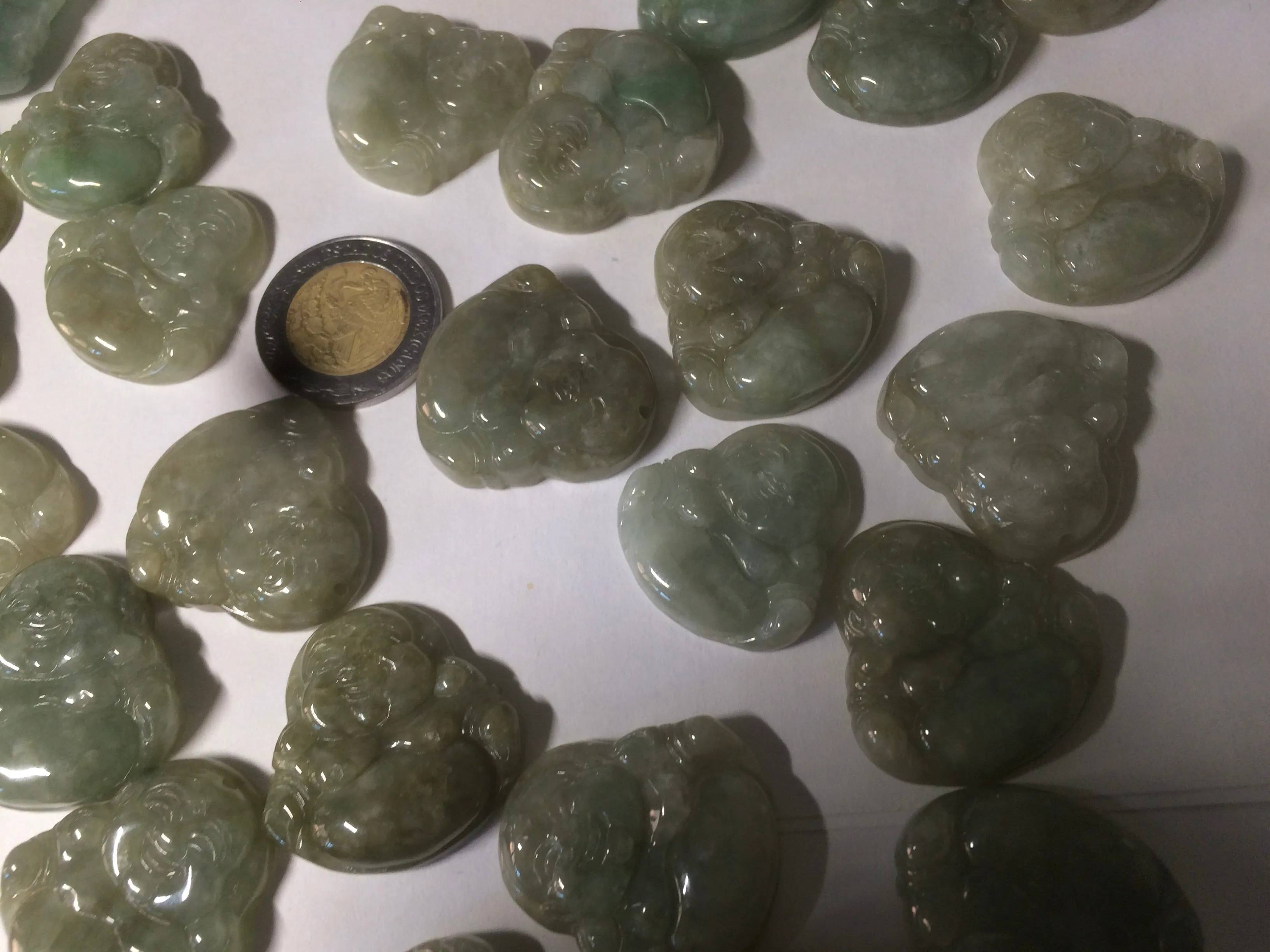 30 pieces of 100% Natural green/gray/yellow happy buddha jadeite Jade pendant group supply wholesale B200