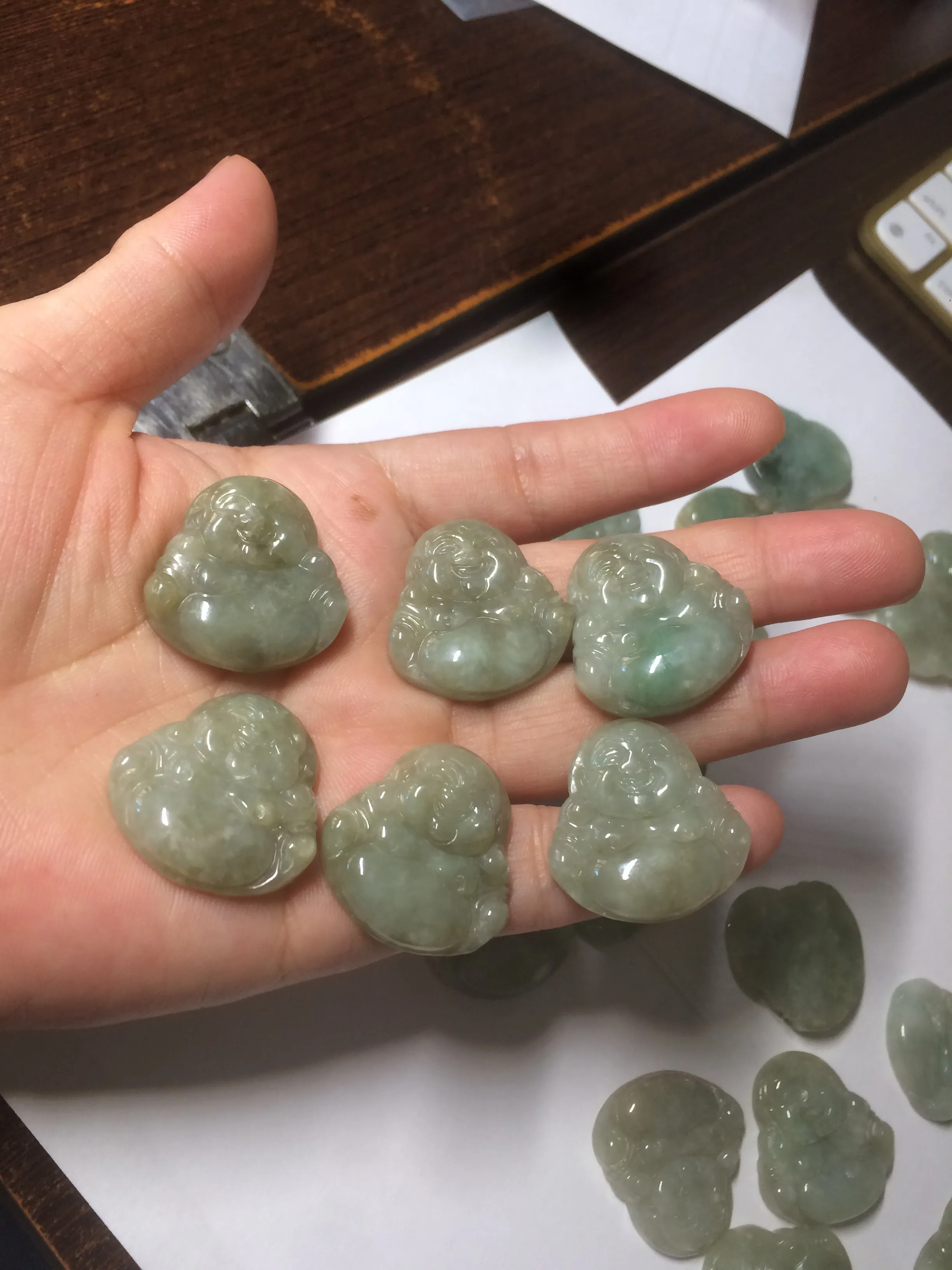 30 pieces of 100% Natural green/gray/yellow happy buddha jadeite Jade pendant group supply wholesale B200