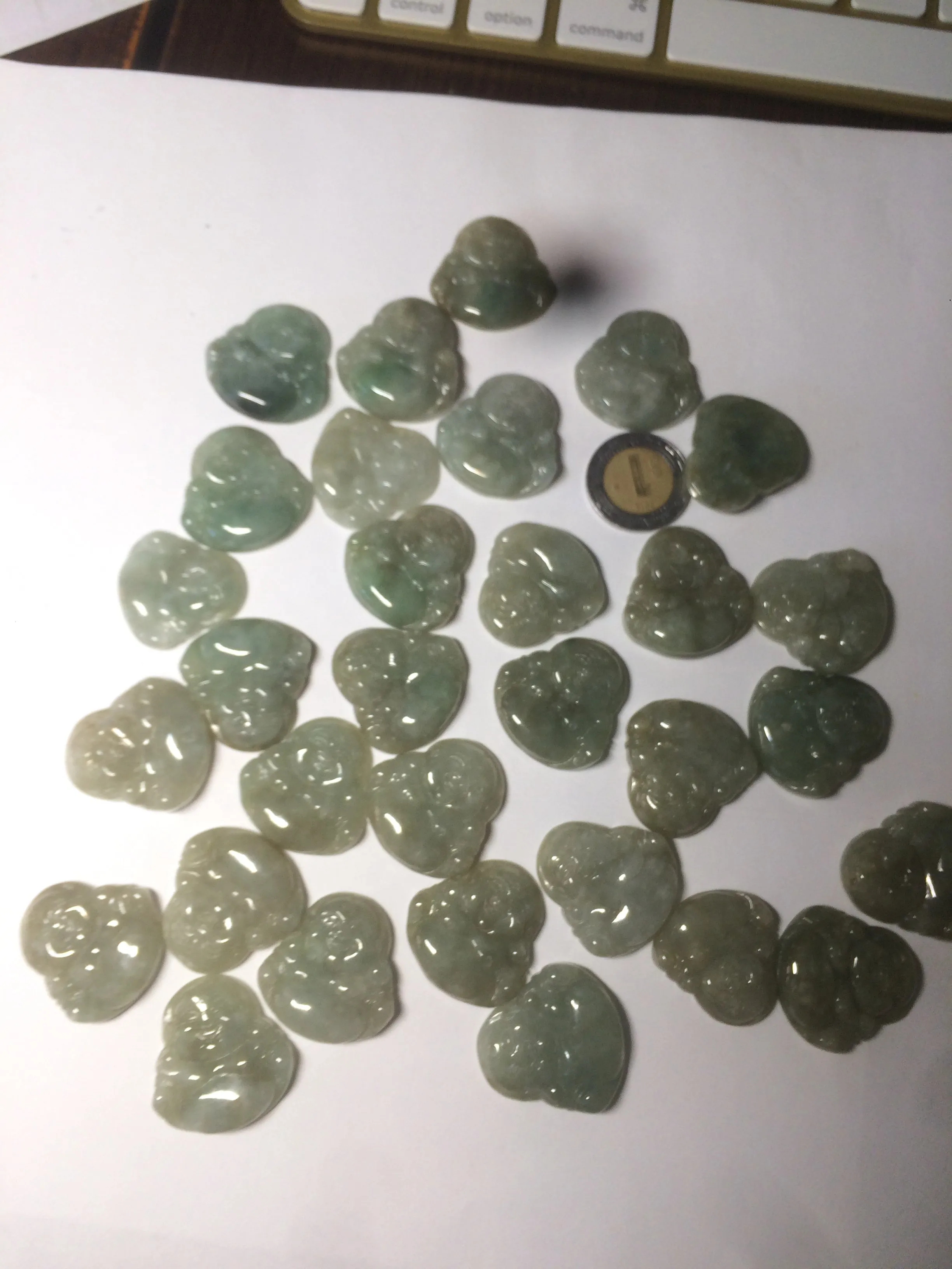 30 pieces of 100% Natural green/gray/yellow happy buddha jadeite Jade pendant group supply wholesale B200