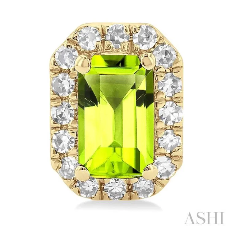 5x3 MM Octagonal Shape Peridot and 1/8 ctw Single Cut Diamond Halo Semi Precious Stud Earrings in 10K Yellow Gold