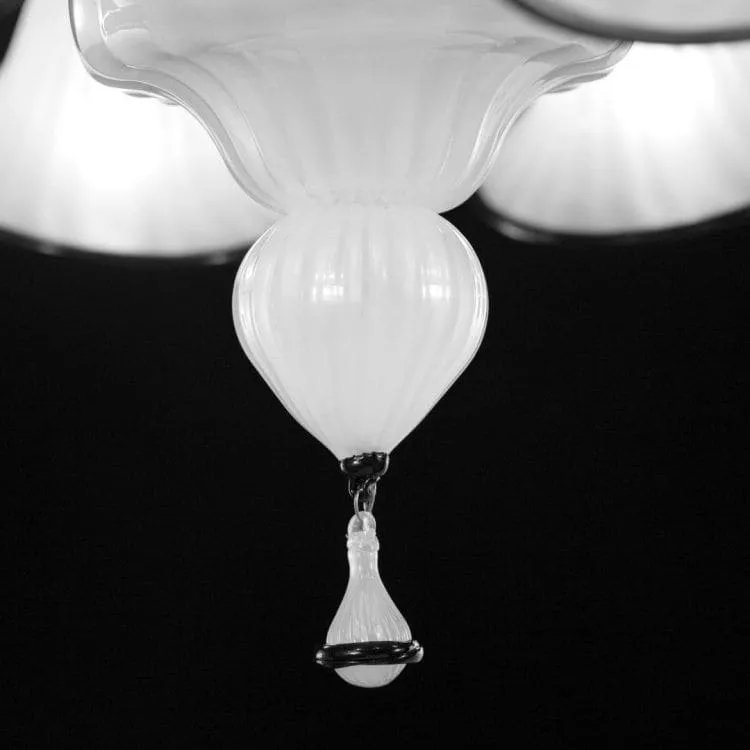 6 Light Murano Glass Chandelier with Black Accents