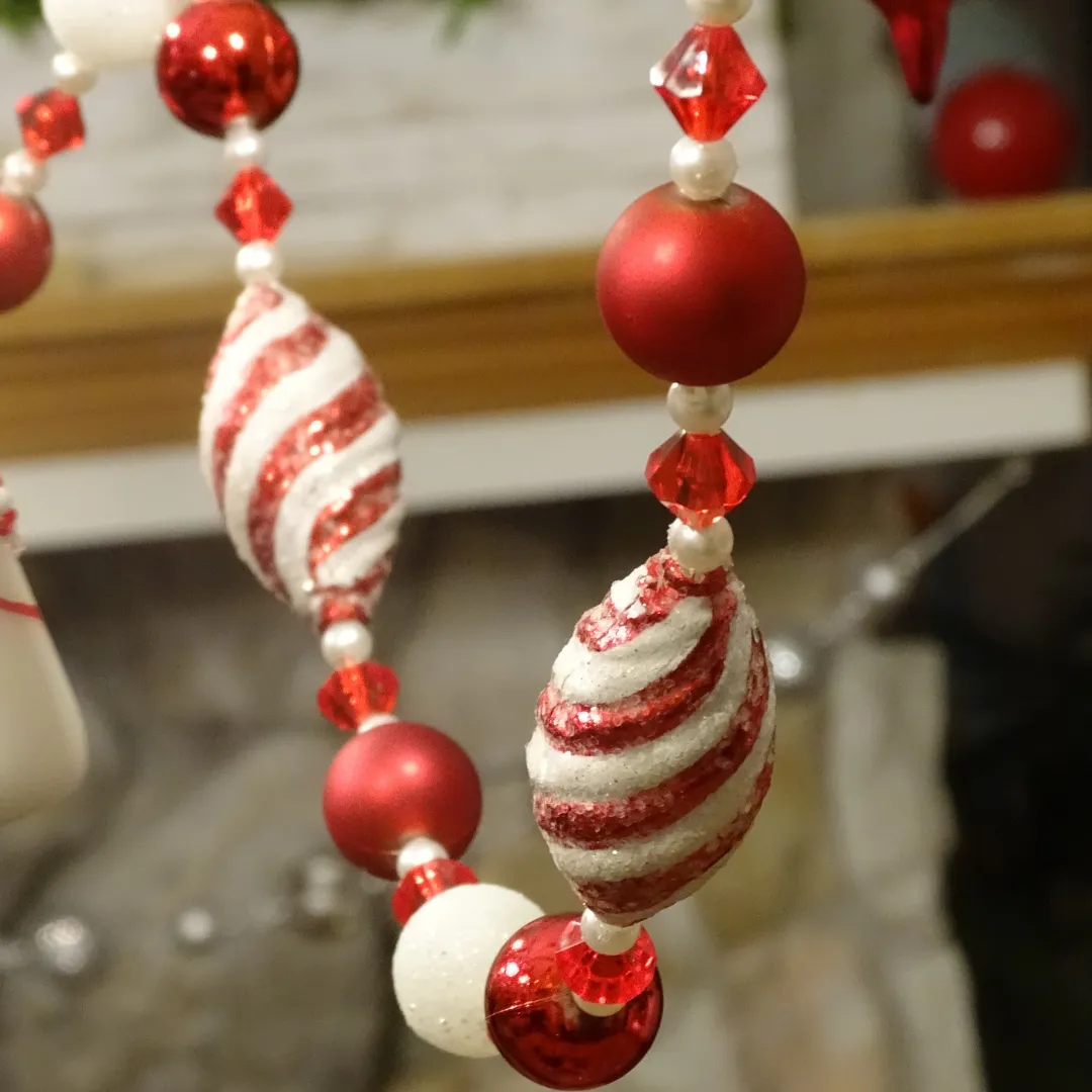 72" ( 6 Feet) Peppermint Ball Garland