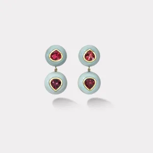 8.7ct Pear Rubellites in Hand Carved Milky Turquoise Lollipop Earrings
