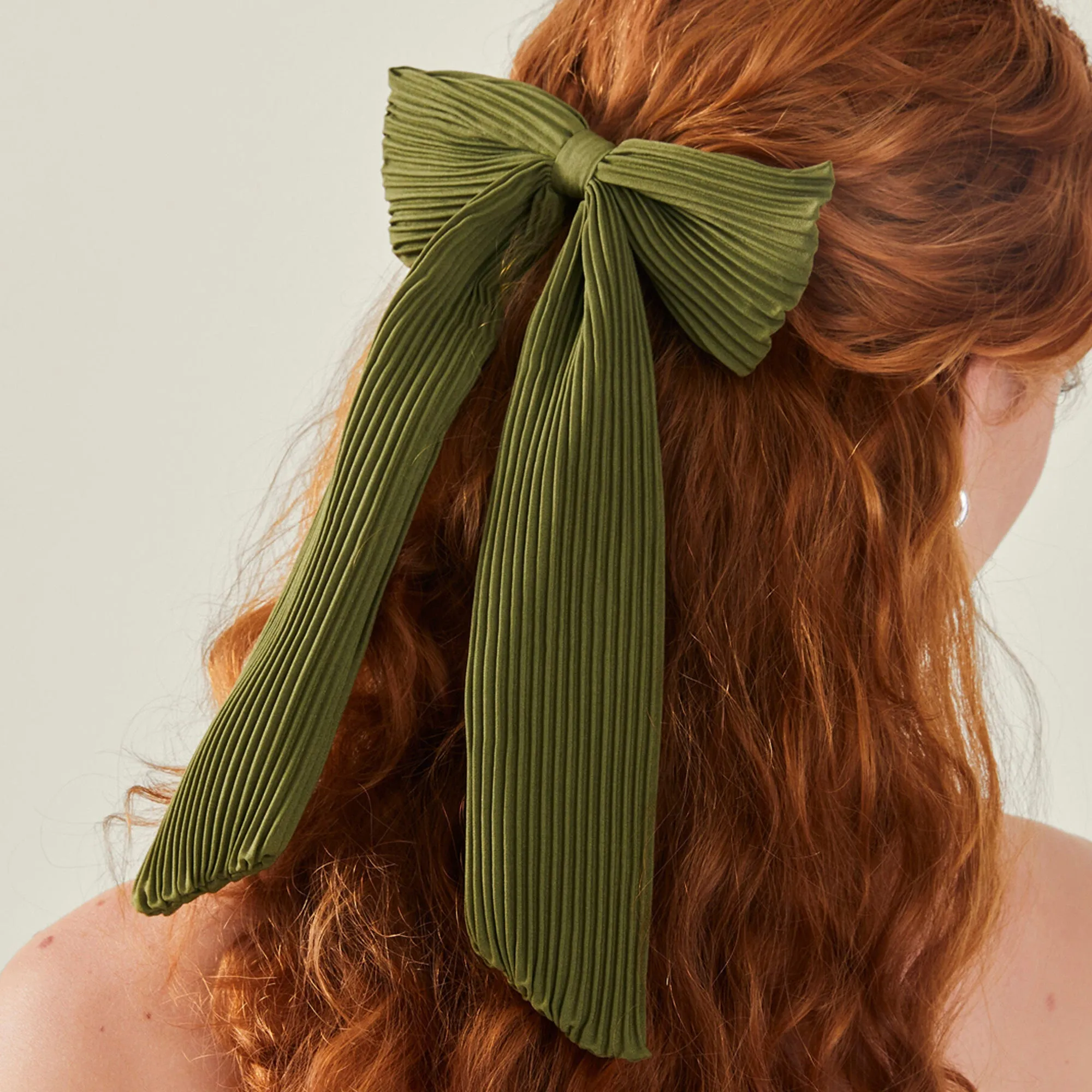 Accessorize London Women Green Plisse Bow Barrette Hair Clip