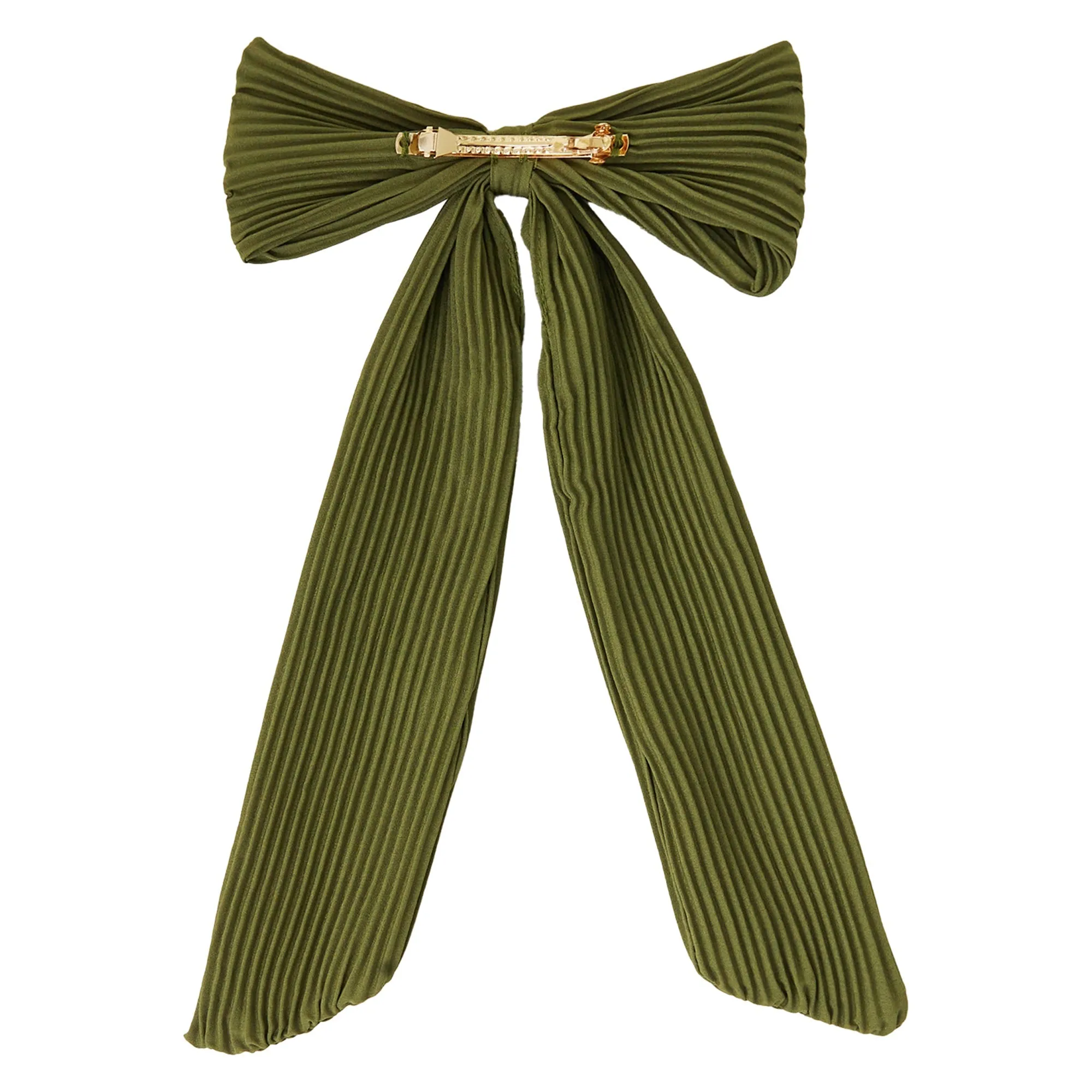 Accessorize London Women Green Plisse Bow Barrette Hair Clip