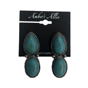 Amber's Allie® Ladies Turquoise Marble Silver Tear Drop Earrings T465