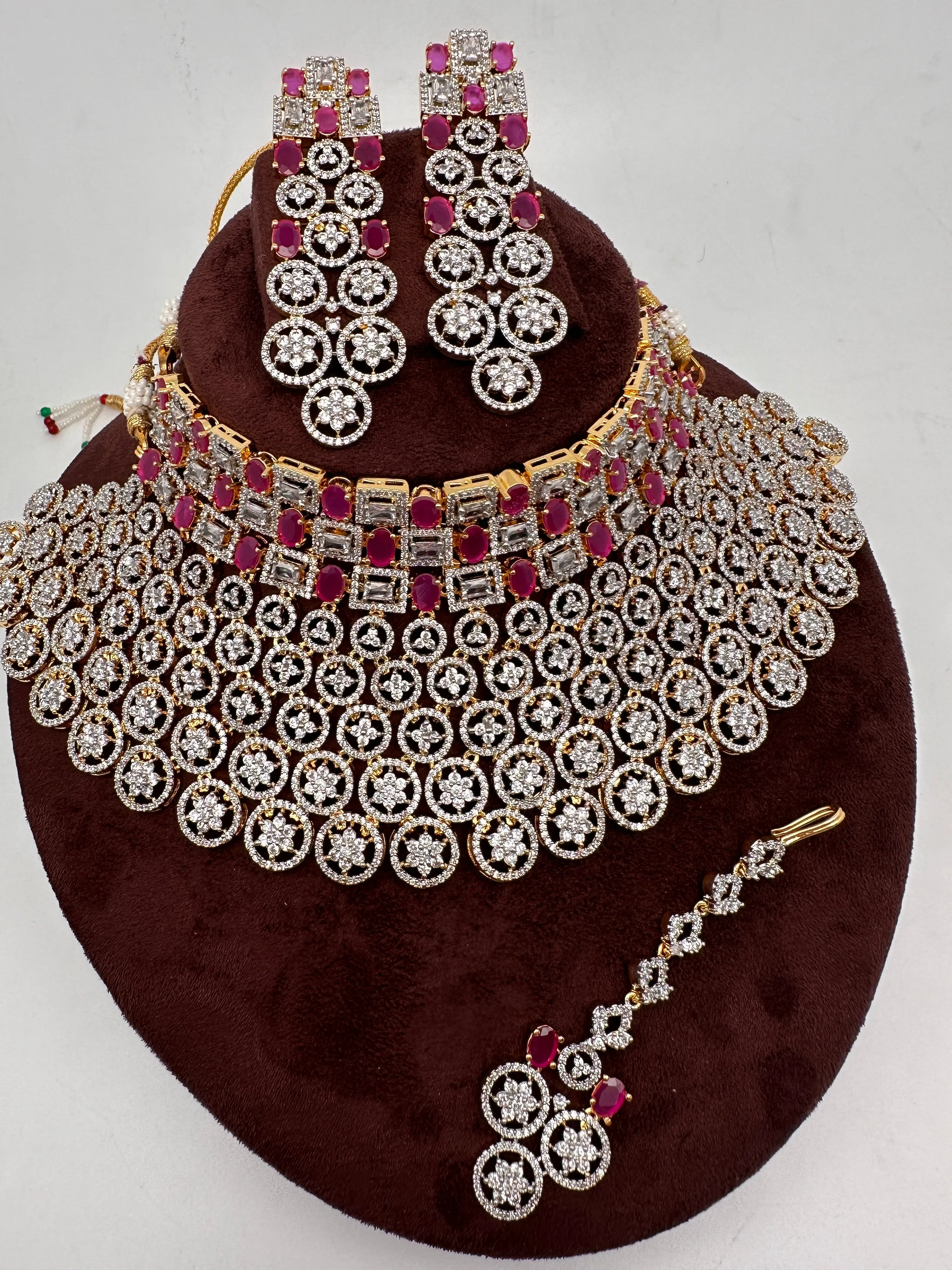 American Diamond Ruby Red Stone Bridal Choker