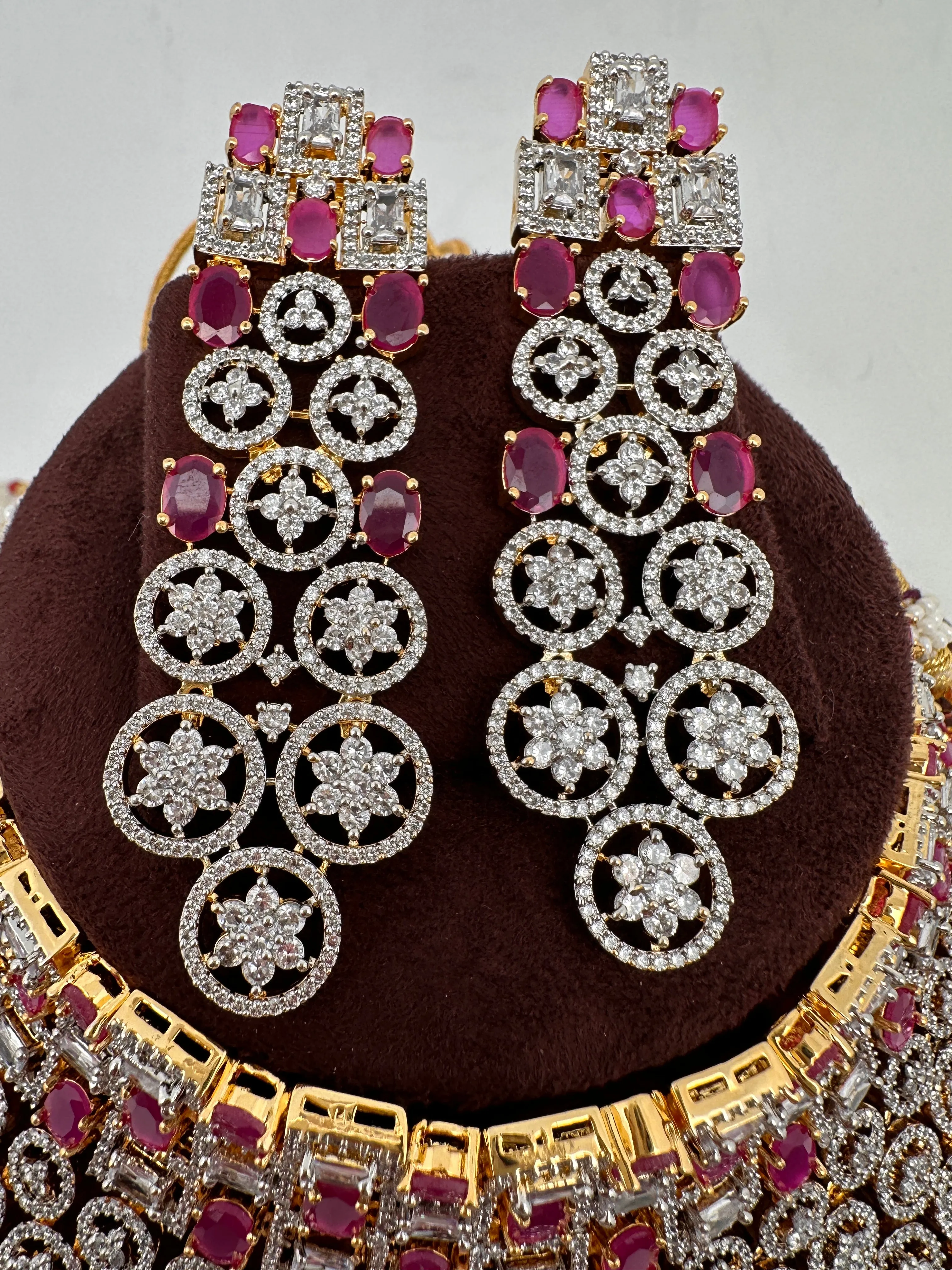 American Diamond Ruby Red Stone Bridal Choker