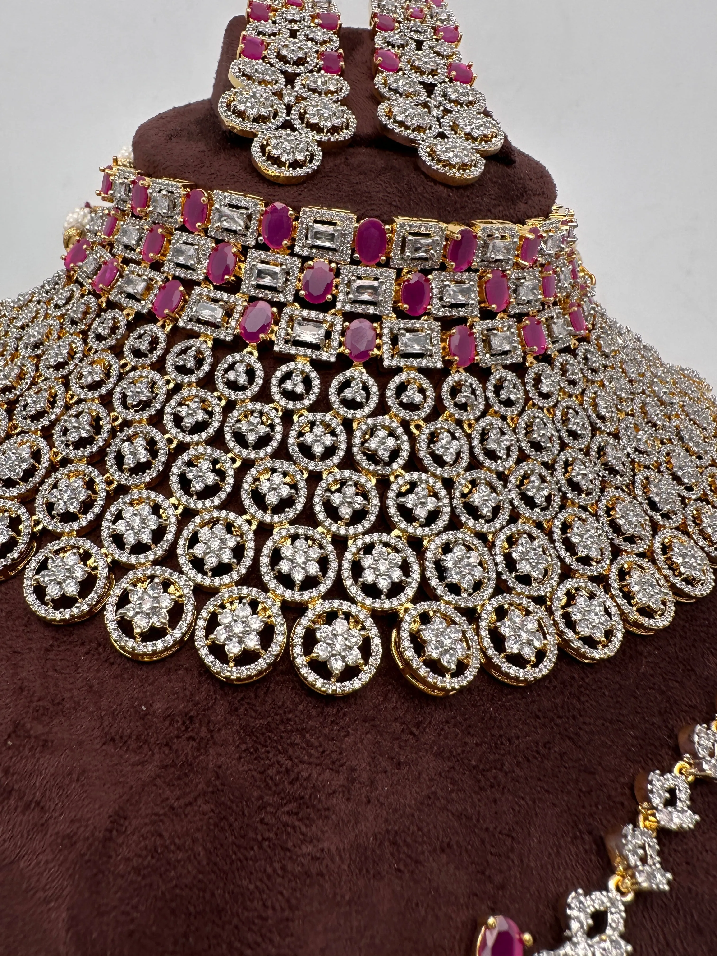 American Diamond Ruby Red Stone Bridal Choker