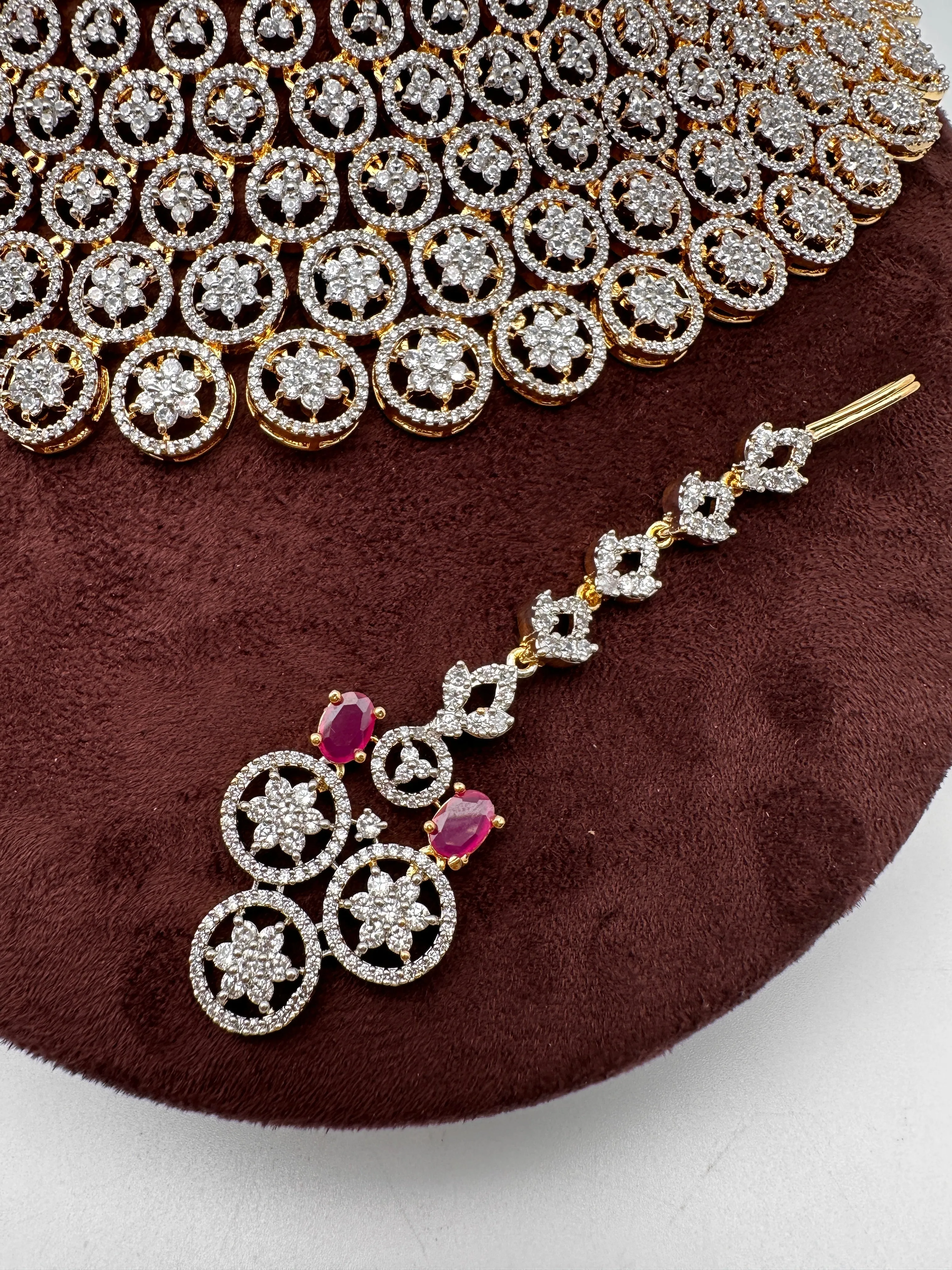 American Diamond Ruby Red Stone Bridal Choker
