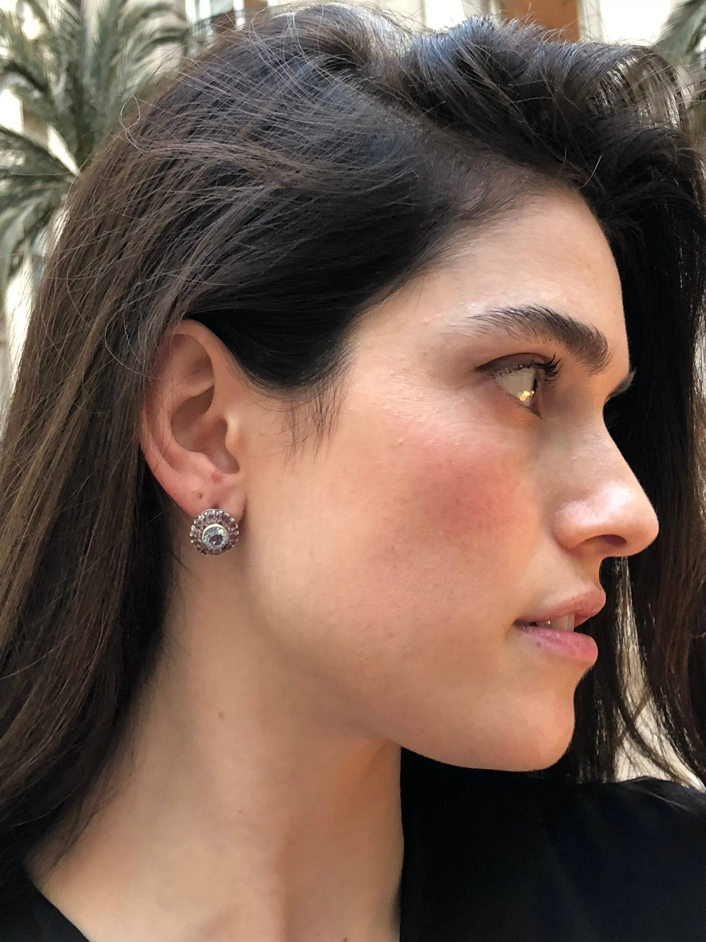 Amethyst Flower Earrings - Multistone Stud Earrings - Natural Amethyst Earrings