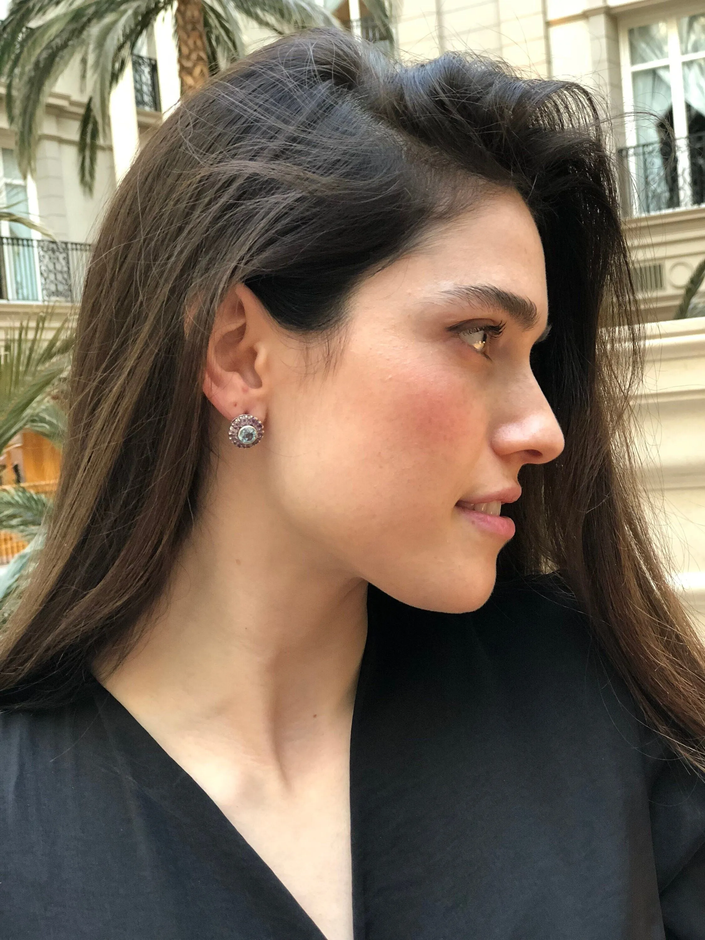 Amethyst Flower Earrings - Multistone Stud Earrings - Natural Amethyst Earrings