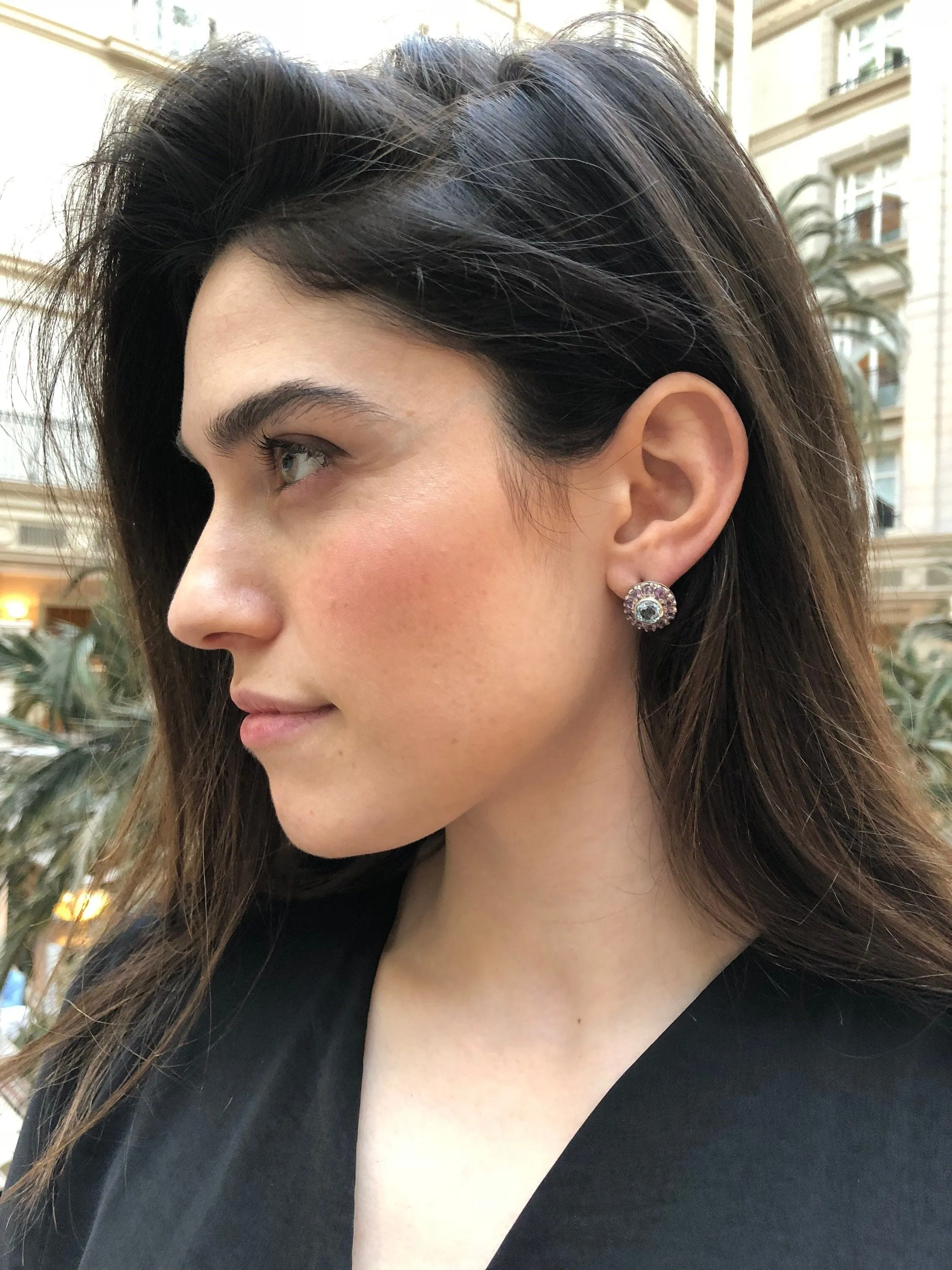 Amethyst Flower Earrings - Multistone Stud Earrings - Natural Amethyst Earrings