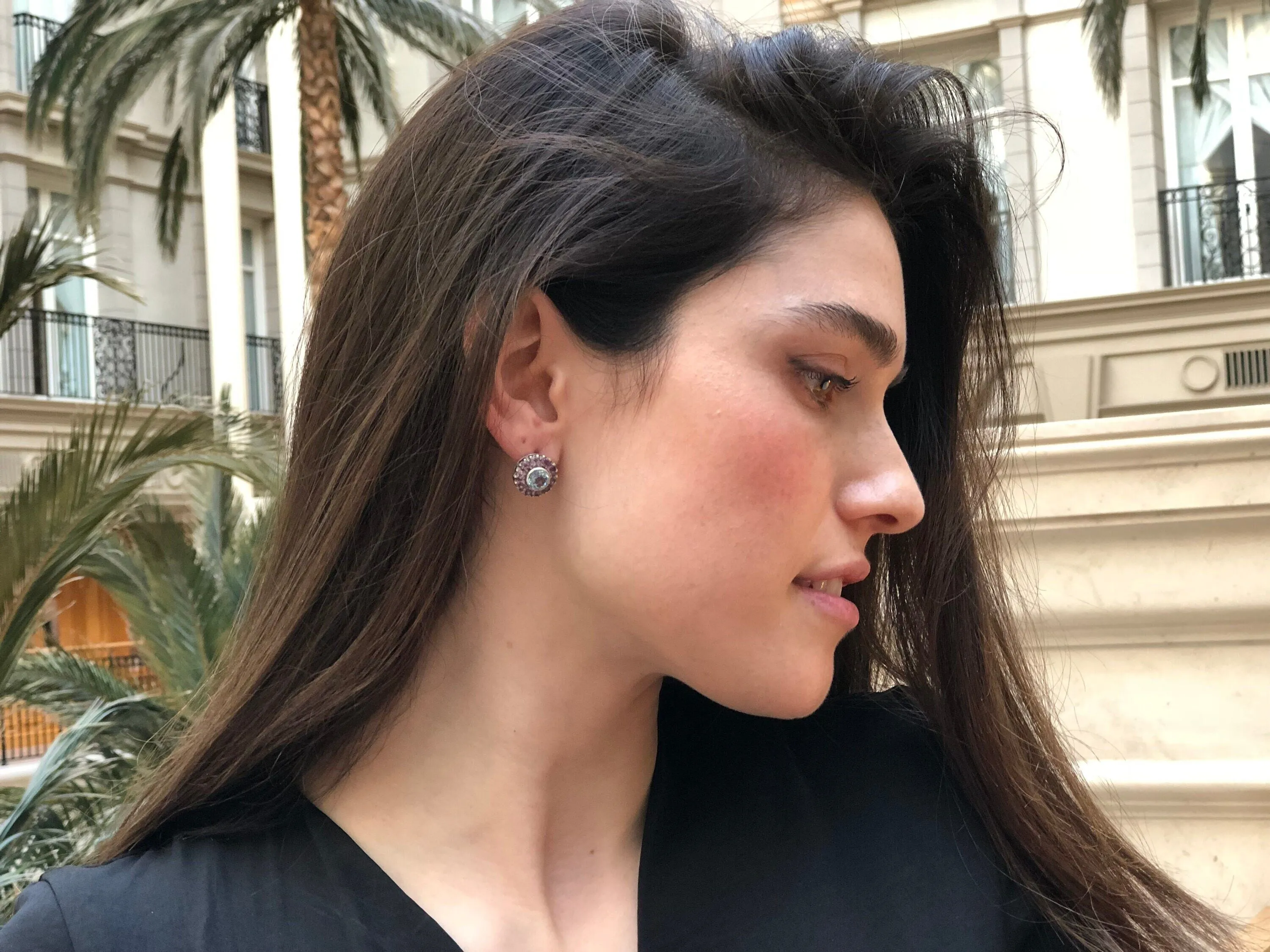 Amethyst Flower Earrings - Multistone Stud Earrings - Natural Amethyst Earrings