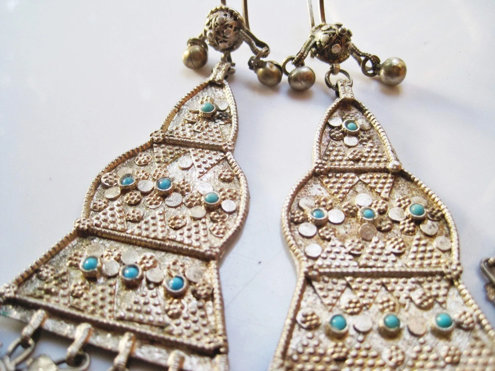 Antique Long Silver Bedouin Earrings from Saudi Arabia