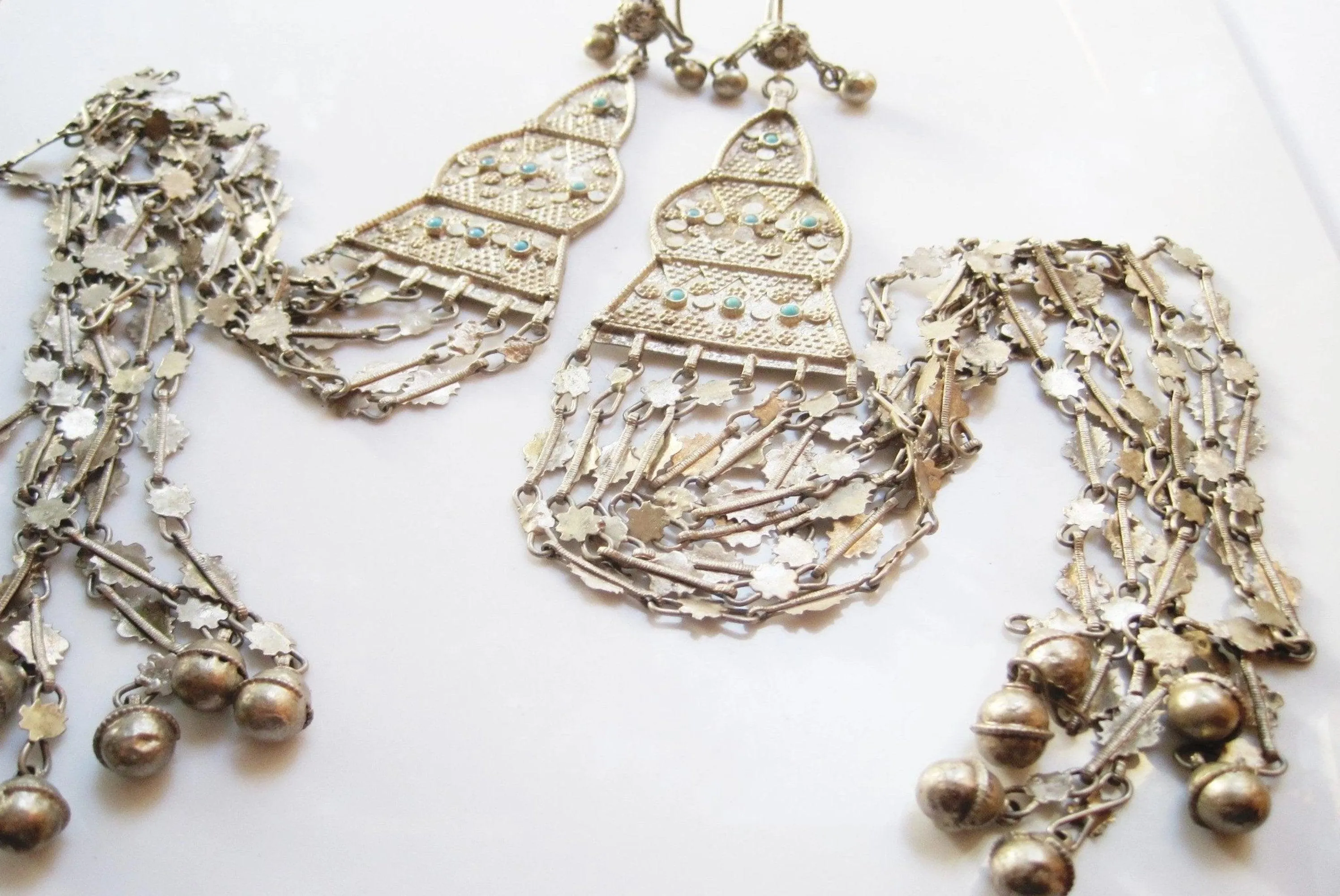 Antique Long Silver Bedouin Earrings from Saudi Arabia