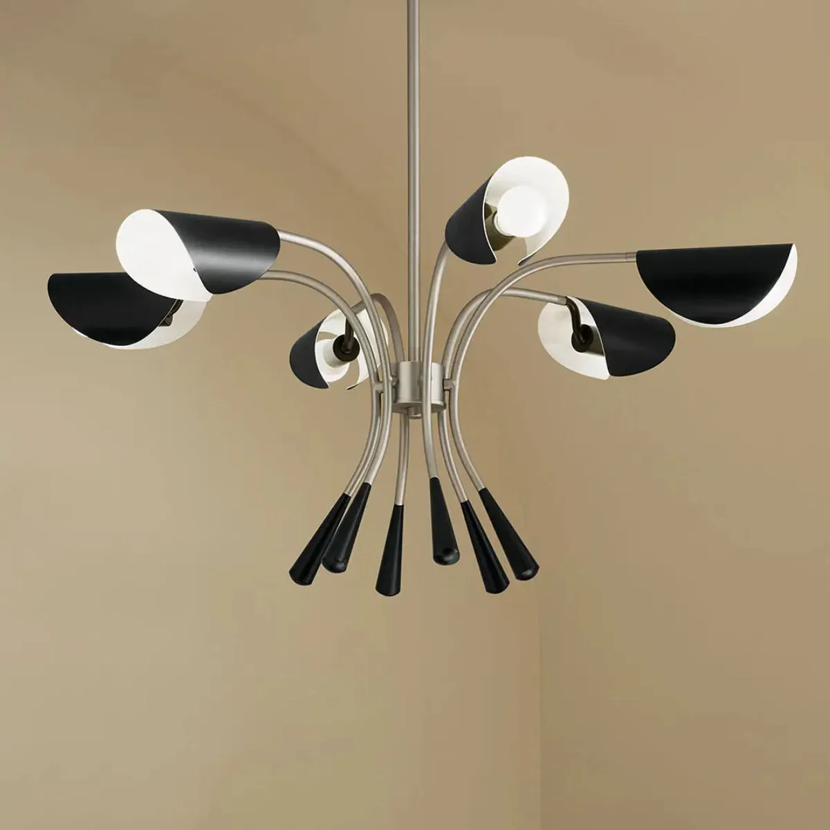 Arcus 39 in. 6 Lights Chandelier Satin Nickel Finish with Black shade