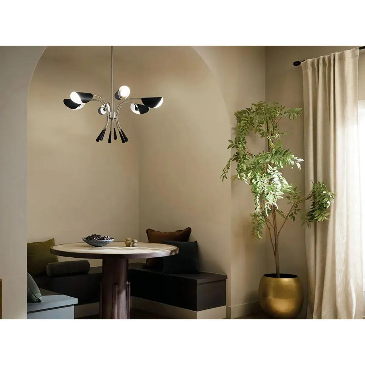 Arcus 39 in. 6 Lights Chandelier Satin Nickel Finish with Black shade