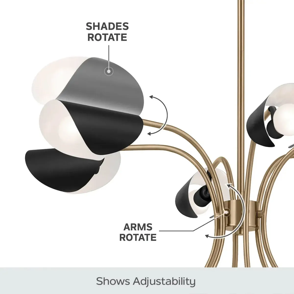 Arcus 39 in. 6 Lights Chandelier Satin Nickel Finish with Black shade