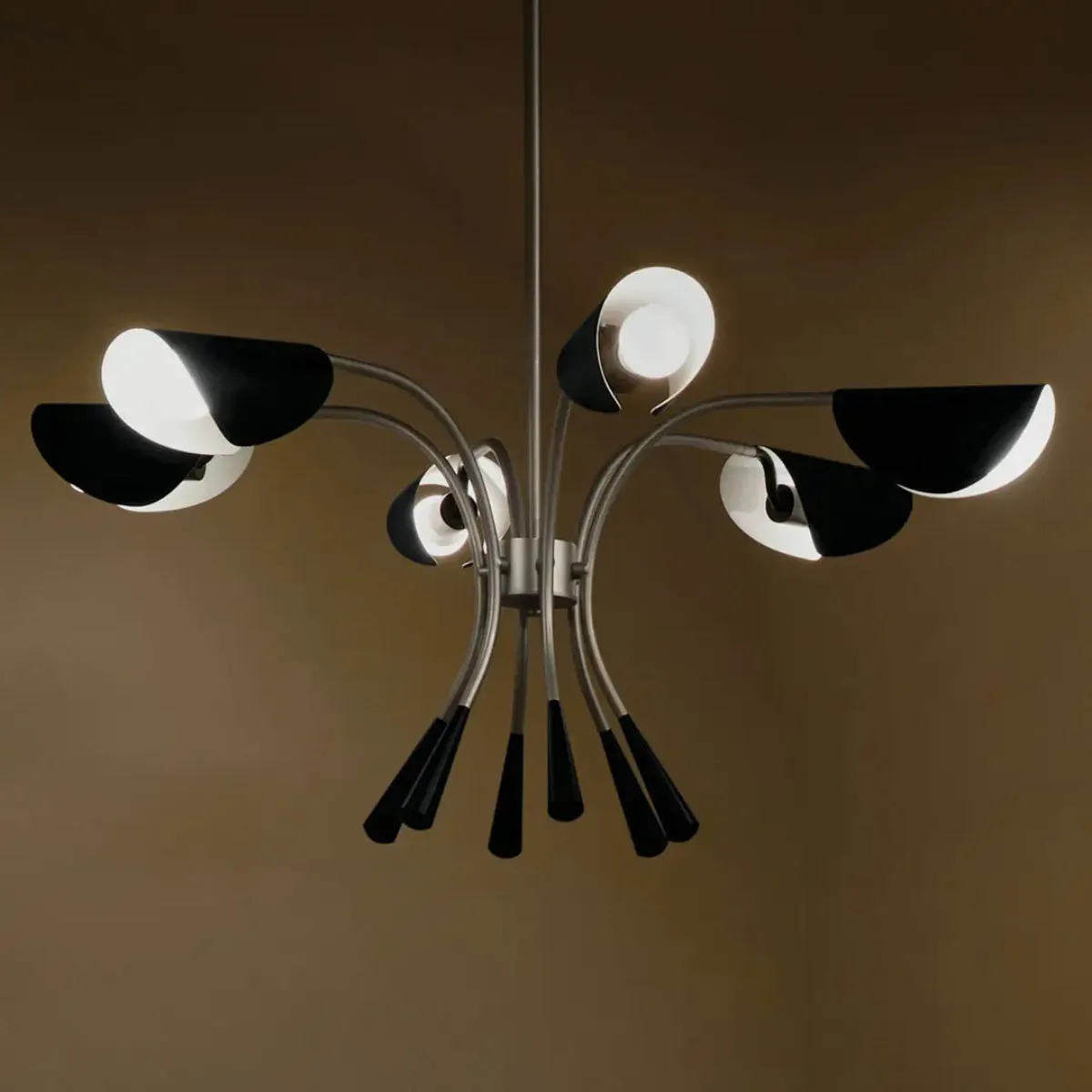 Arcus 39 in. 6 Lights Chandelier Satin Nickel Finish with Black shade