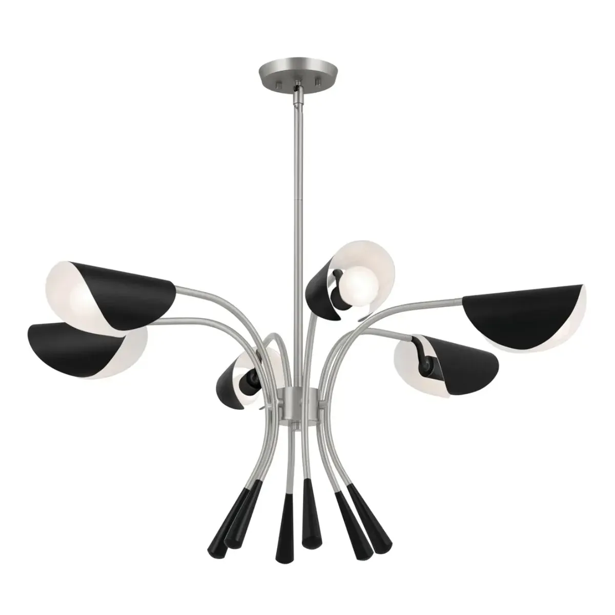 Arcus 39 in. 6 Lights Chandelier Satin Nickel Finish with Black shade
