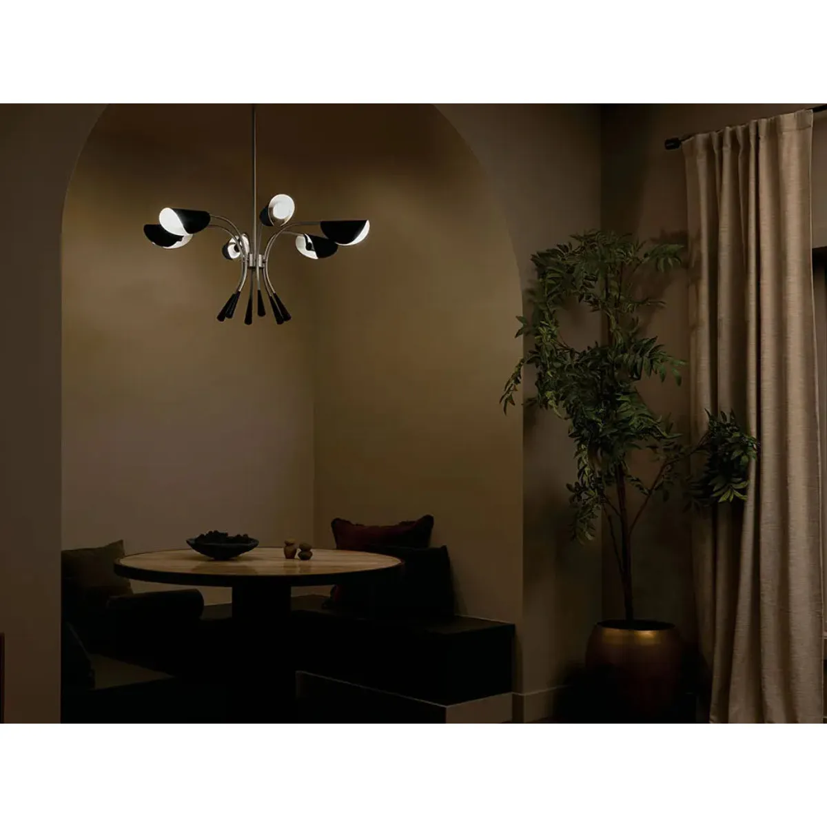 Arcus 39 in. 6 Lights Chandelier Satin Nickel Finish with Black shade
