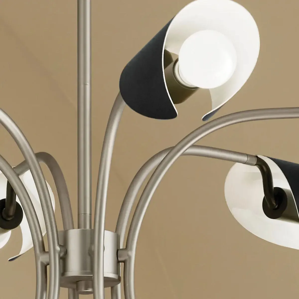Arcus 39 in. 6 Lights Chandelier Satin Nickel Finish with Black shade